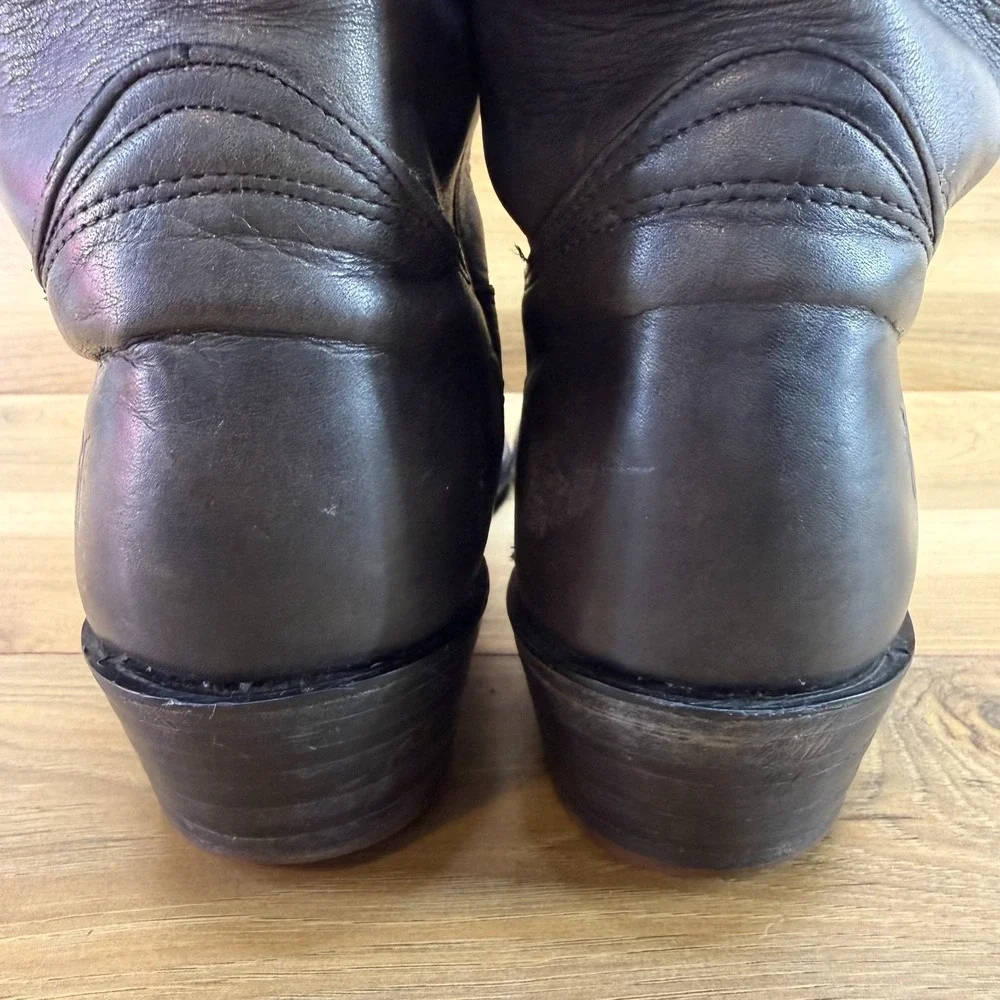 FRYE Vintage Campus Tall Boots Mens 10.5 D Black Leather Zip Square Biker USA